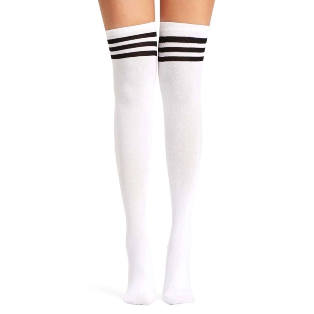 White Stripes Black Topper Tall Knee Socks NEW